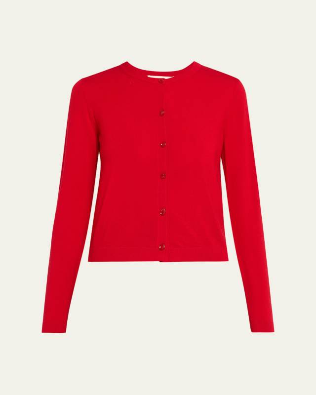 Long-Sleeve Merino Wool Crewneck Cardigan